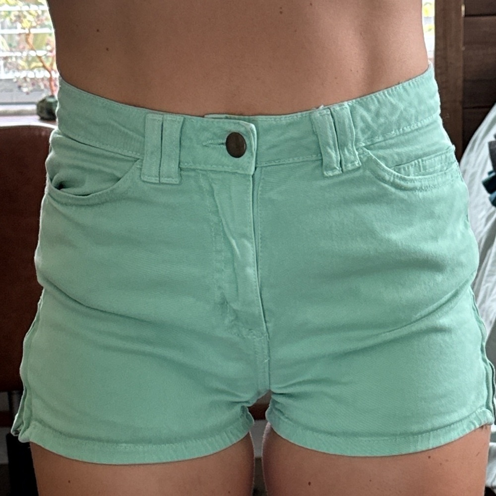 American Apparel Mint Green Jean Shorts - Picture 2 of 5